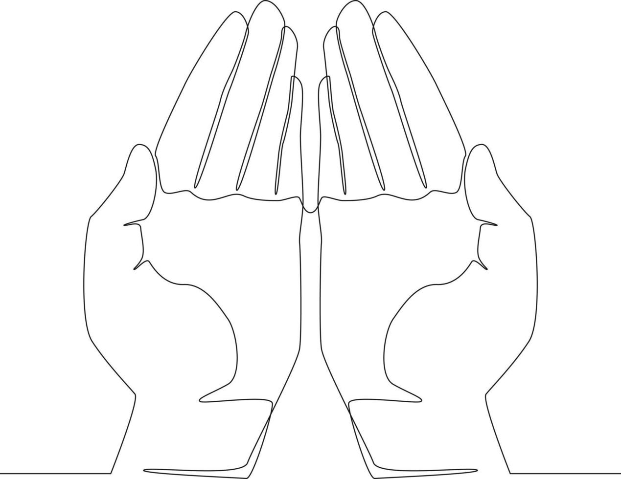 Continuous line drawing of  prayer hands. Vector illustration.