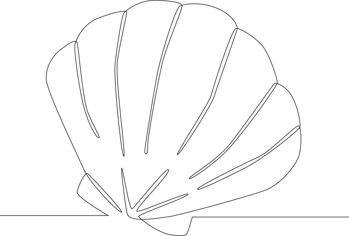 Single continuous line drawing, scallops shell on the beach. The symbol of a holiday by the sea. Summer timer. Vector Illustration.