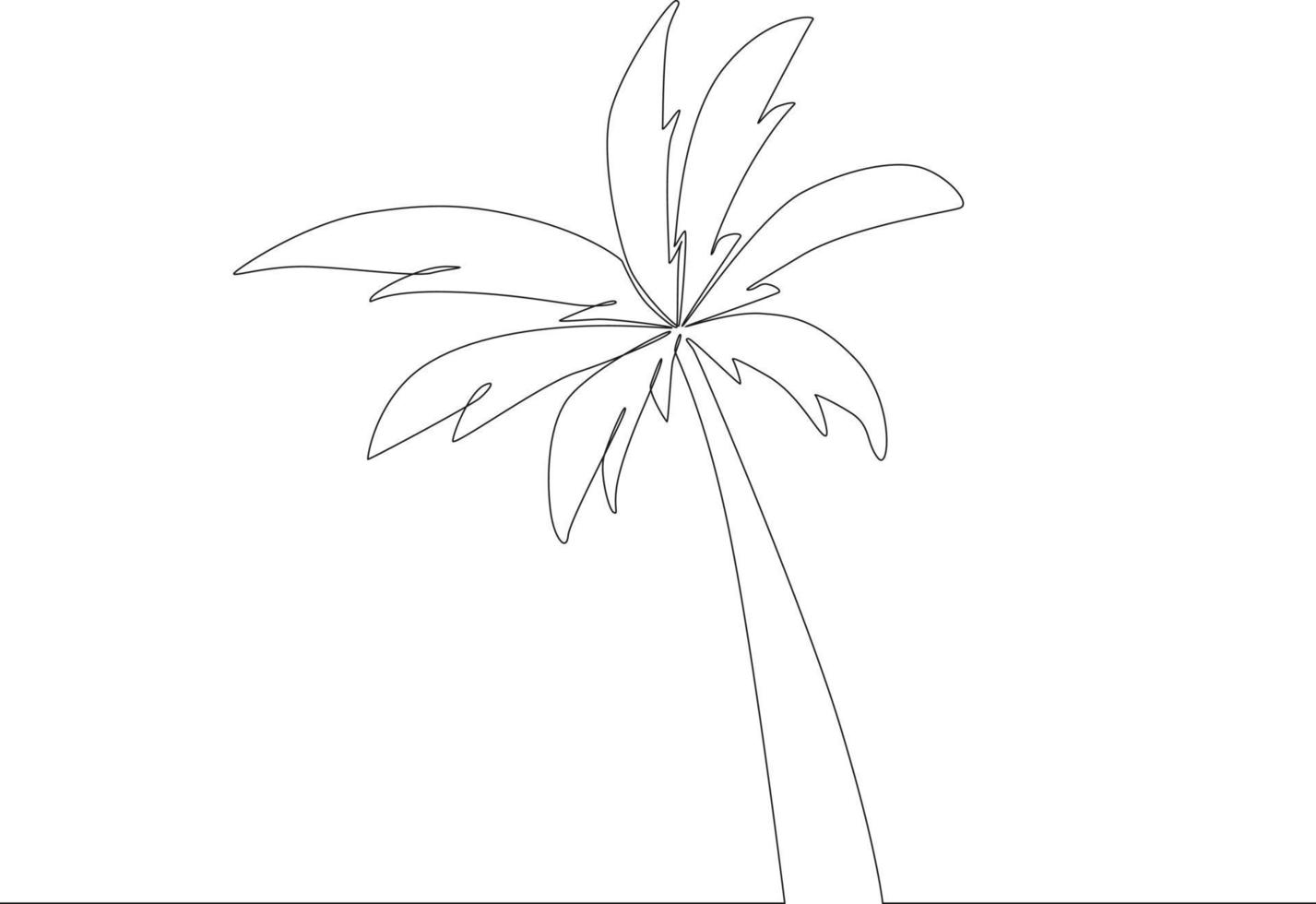 Single continuous line drawing, Coconut palm on the beach. The symbol of a holiday by the sea. Summer timer. Vector Illustration.