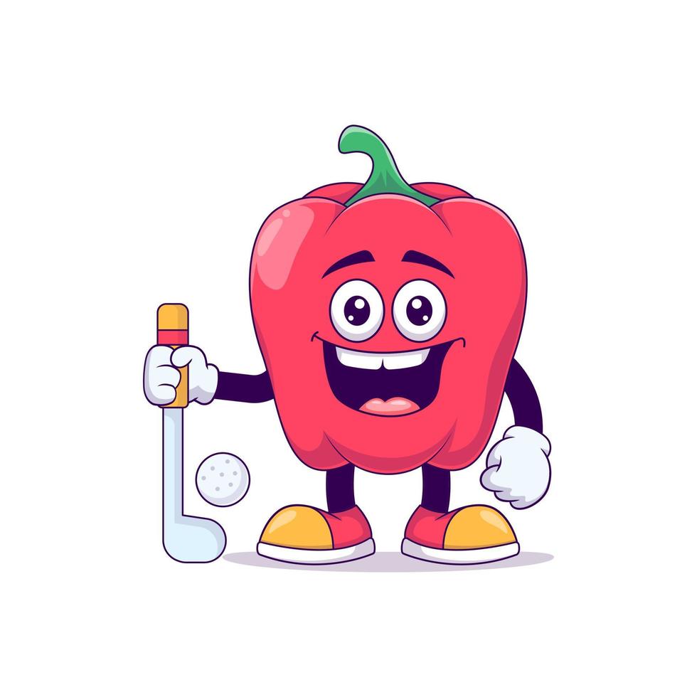 red bell pepper playing golf cartoon mascot vector