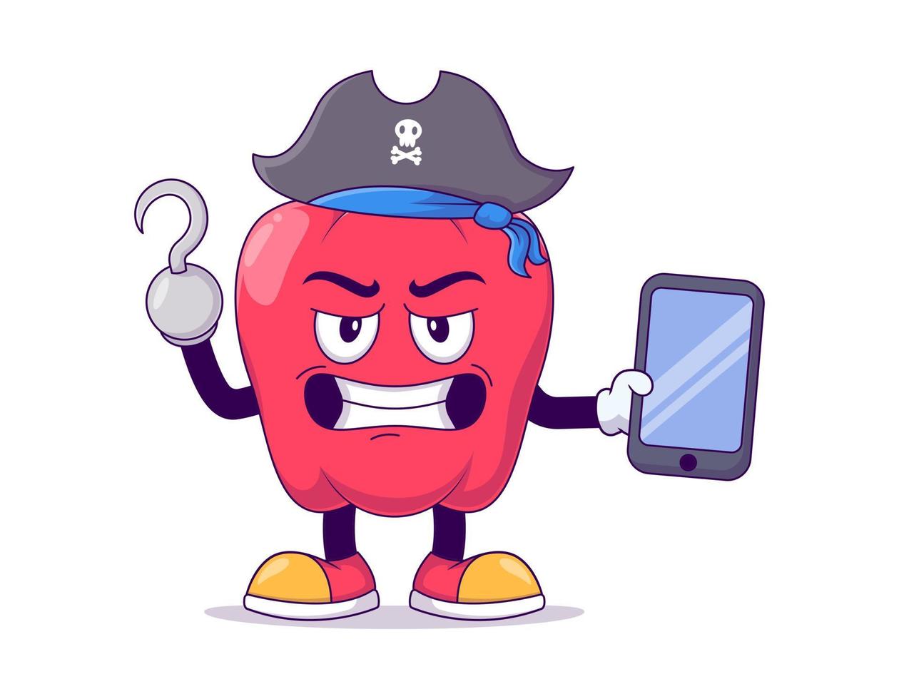 Pirate red bell pepper cartoon mascot character vector