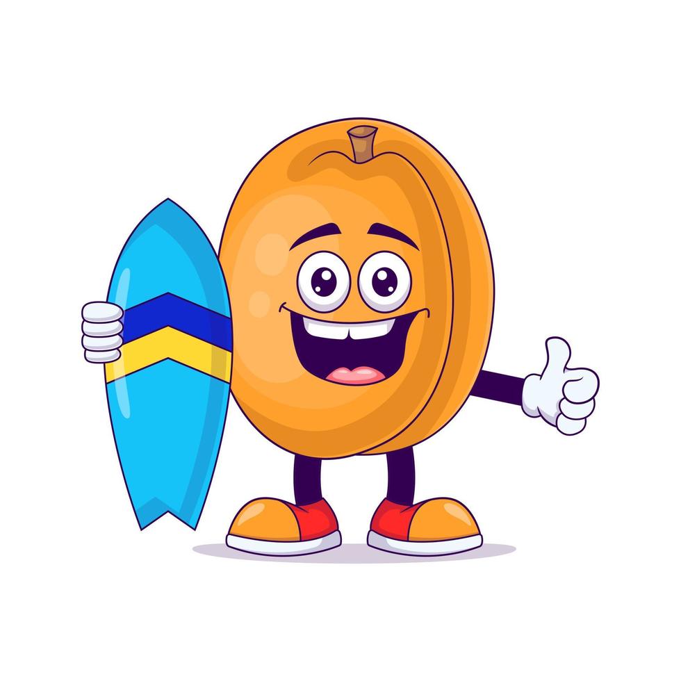 peach playing surfing cartoon mascot character vector