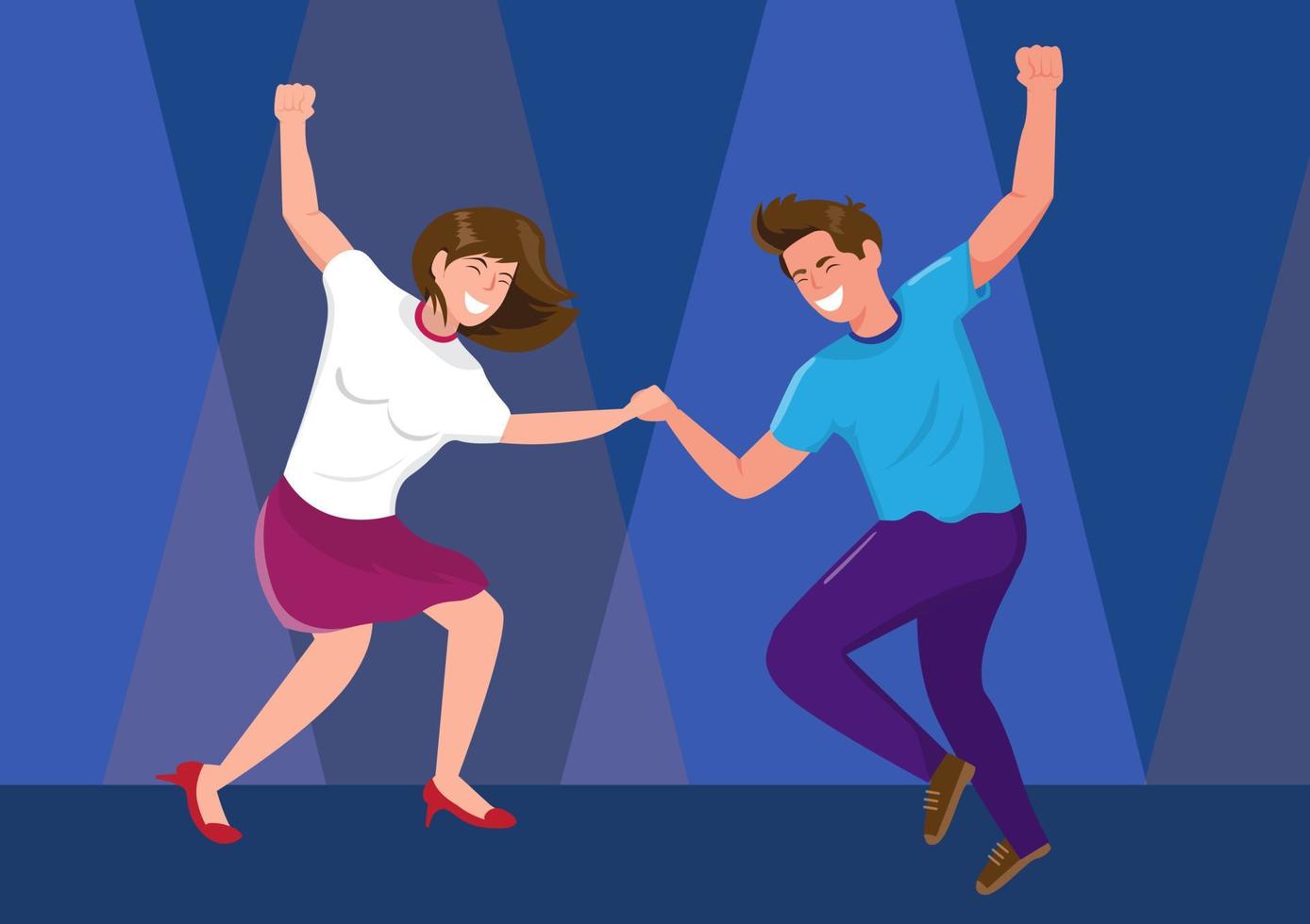 jóvenes bailando con luces de colores en una fiesta nocturna de discoteca. ilustración vectorial vector