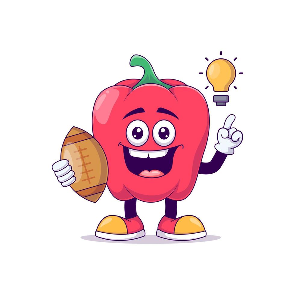 red bell pepper playing rugby cartoon mascot vector