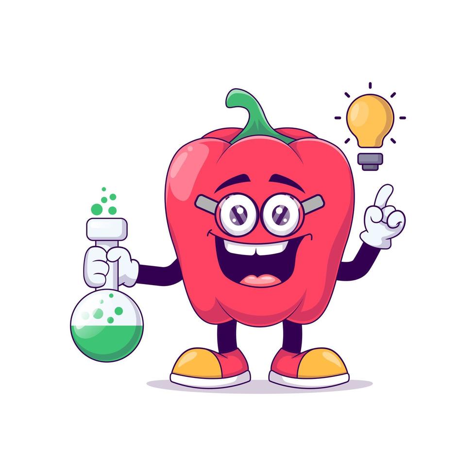Scientist red bell pepper cartoon mascot vector