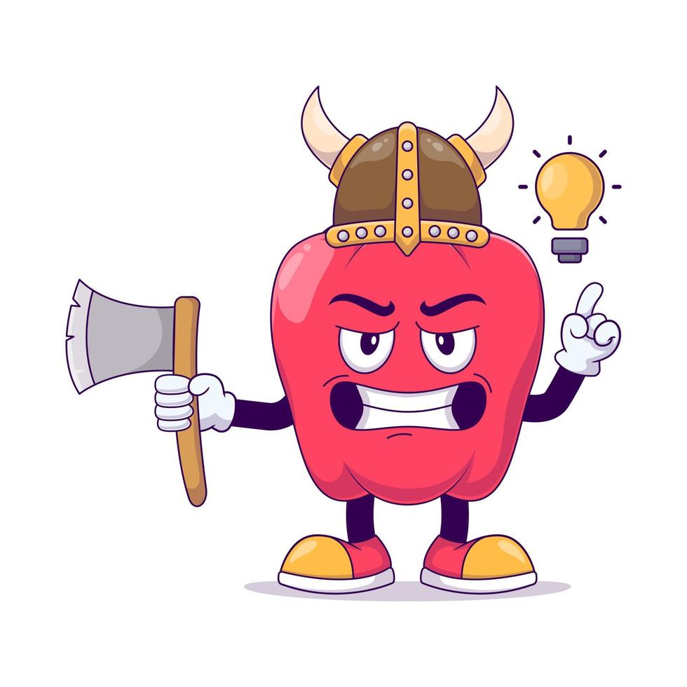 personaje de mascota de dibujos animados de pimiento rojo vikingo vector