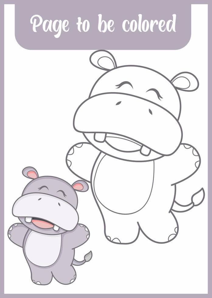coloring page for kid . cute hippo vector