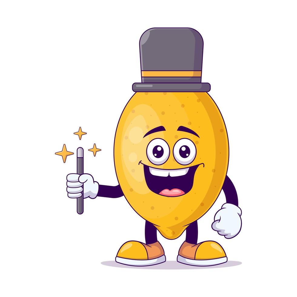 vector de personaje de mascota de dibujos animados de limón mago