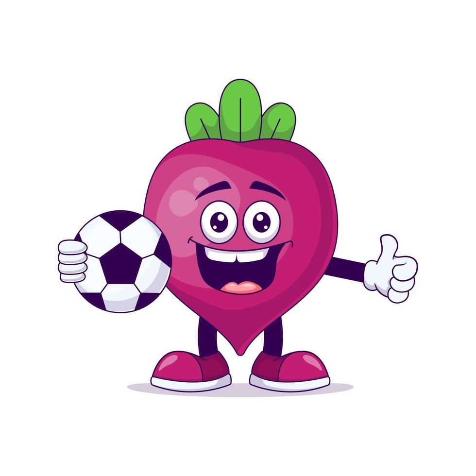 beetroot playing soccer cartoon mascot character vector
