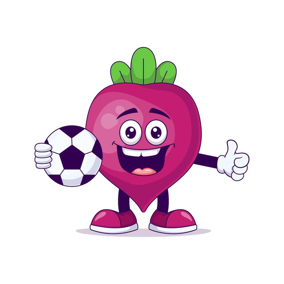 remolacha jugando al fútbol personaje de mascota de dibujos animados vector