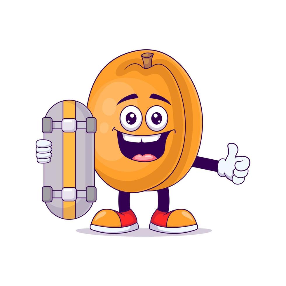 peach playing skateboard cartoon mascot character vector