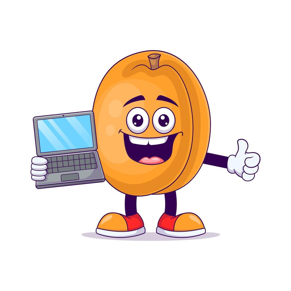 With laptop peach cartoon mascot character vector