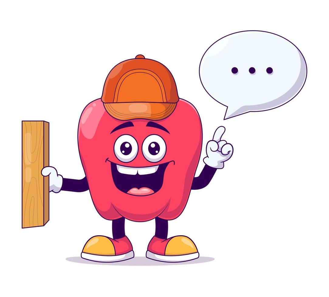 Carpenter red bell pepper cartoon mascot character vector