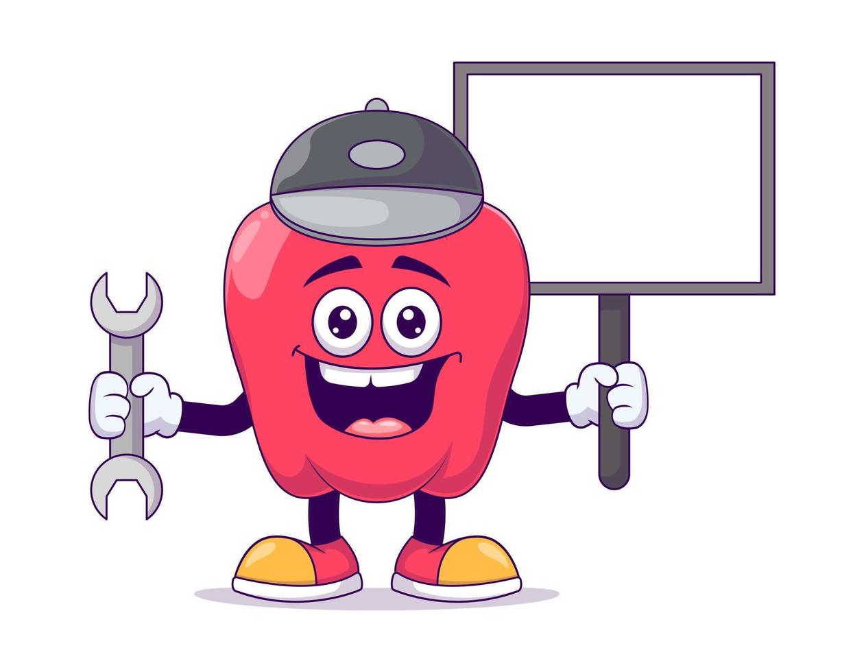 Mechanic red bell pepper cartoon mascot character vector