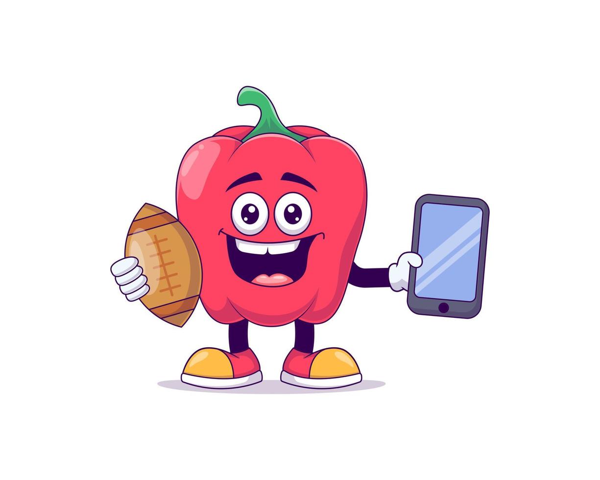 red bell pepper playing rugby cartoon mascot vector