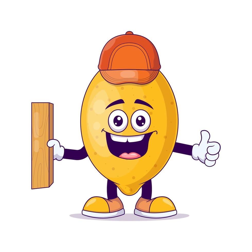 Carpenter lemon cartoon mascot character vector