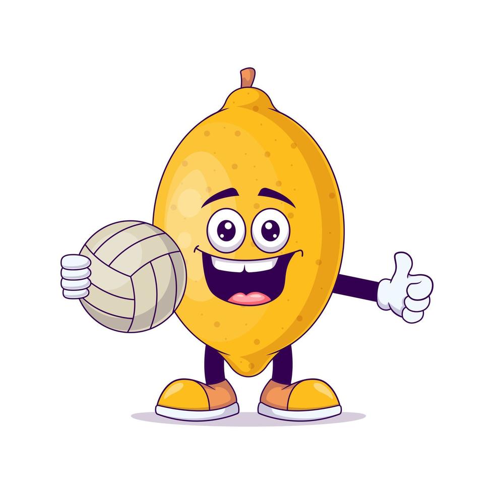 lemon playing volley cartoon mascot character vector