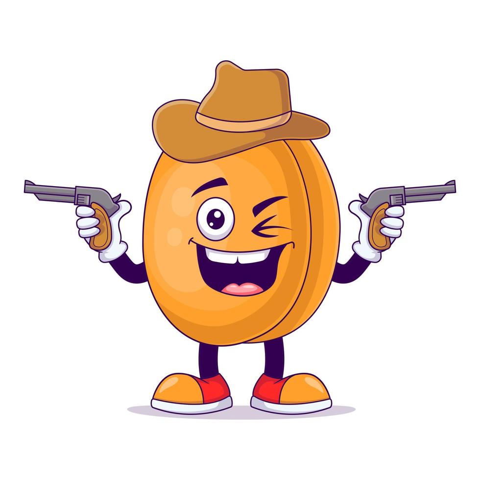 Cowboy peach cartoon mascot character vector