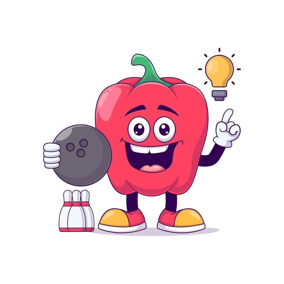 red bell pepper playing bowling cartoon mascot vector