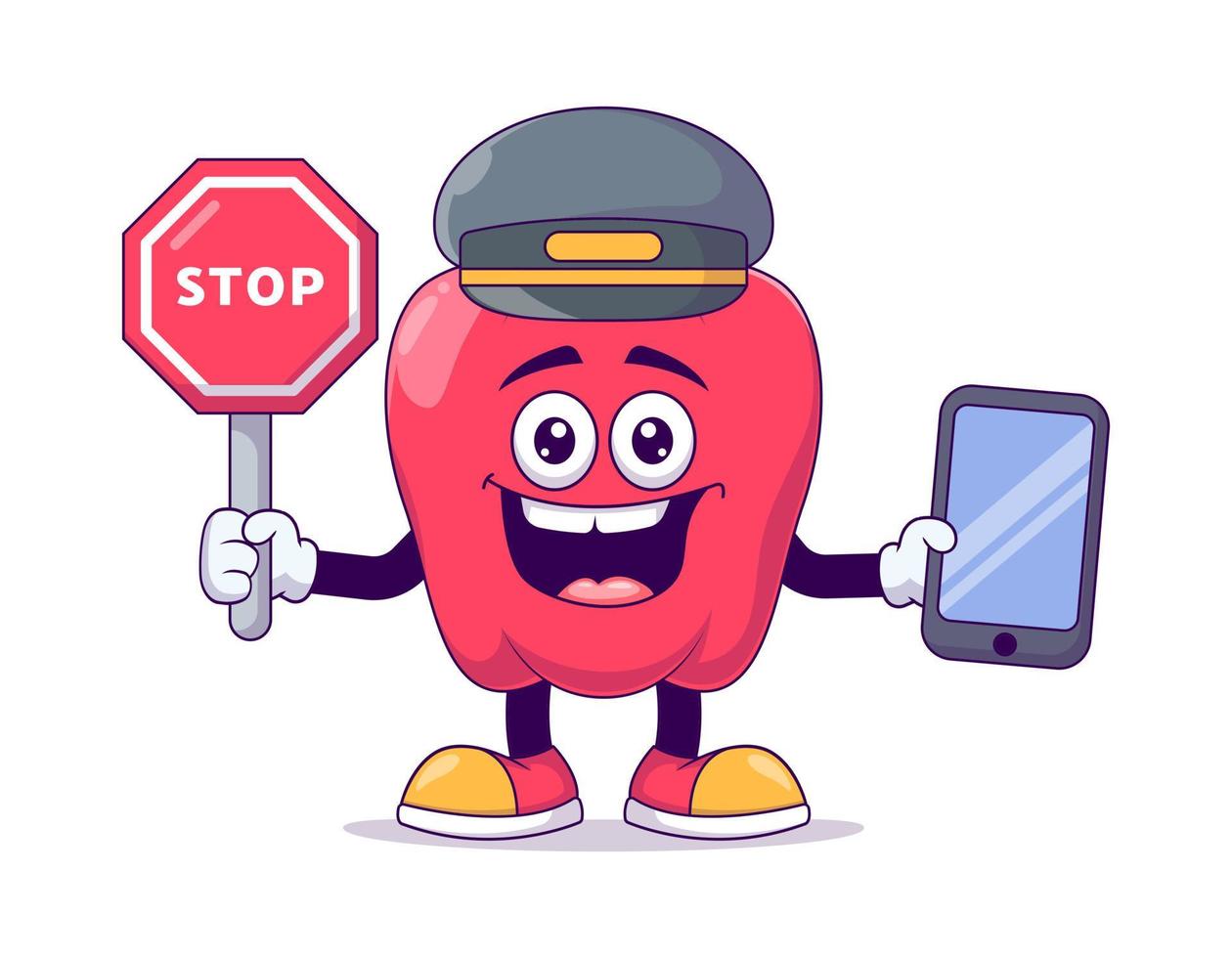 Train conductor red bell pepper cartoon mascot vector