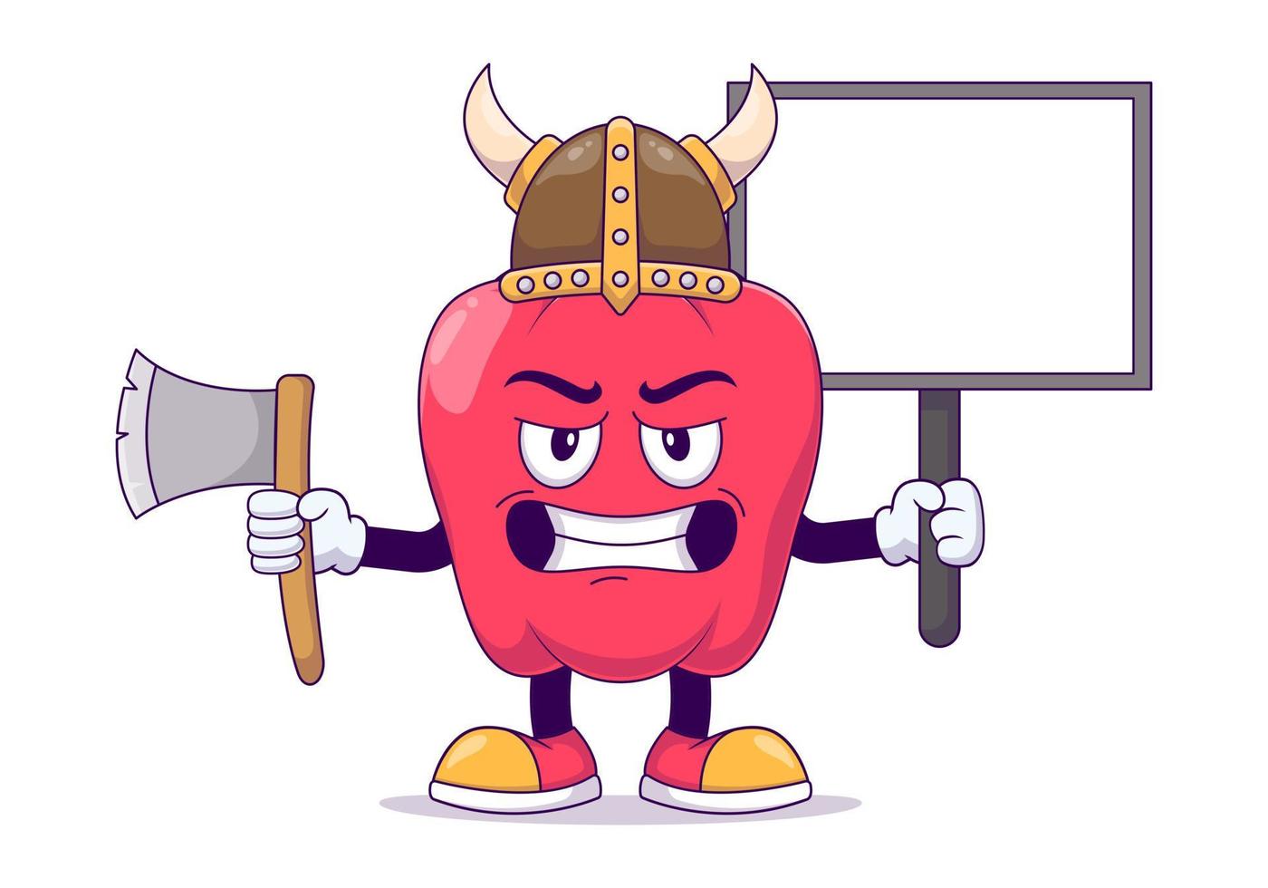 personaje de mascota de dibujos animados de pimiento rojo vikingo vector