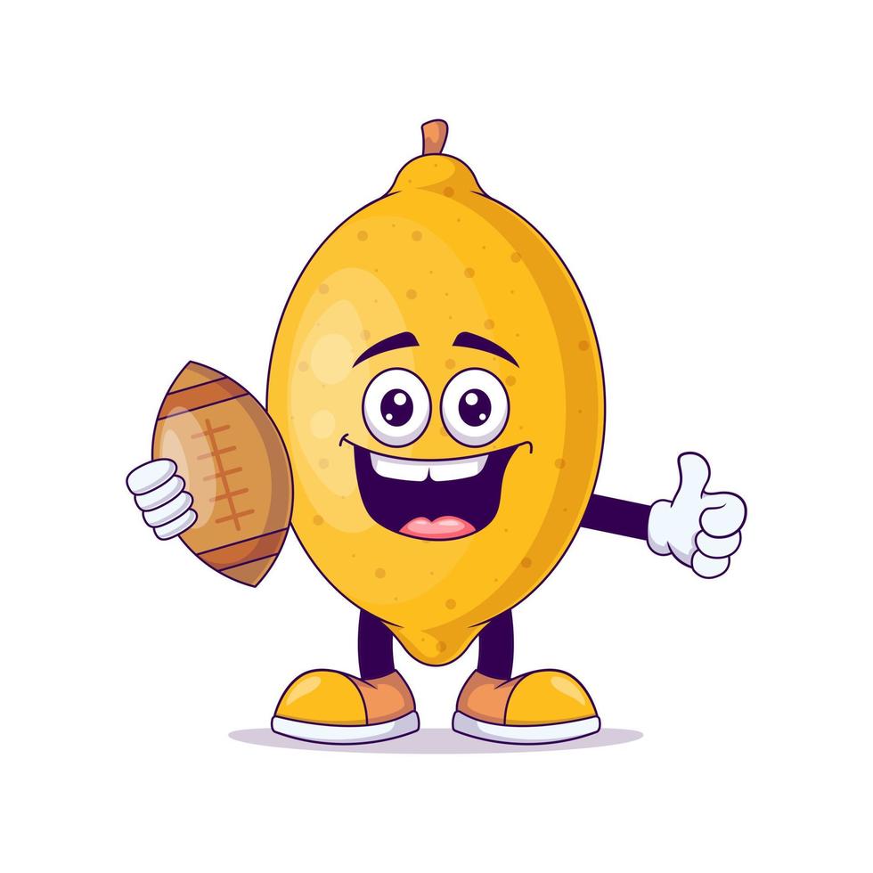 lemon playing rugby cartoon mascot character vector