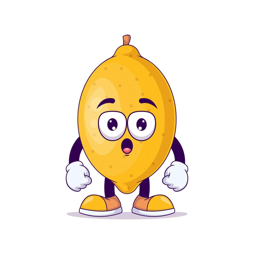 mascota de dibujos animados de limón que muestra expresión sorprendida vector