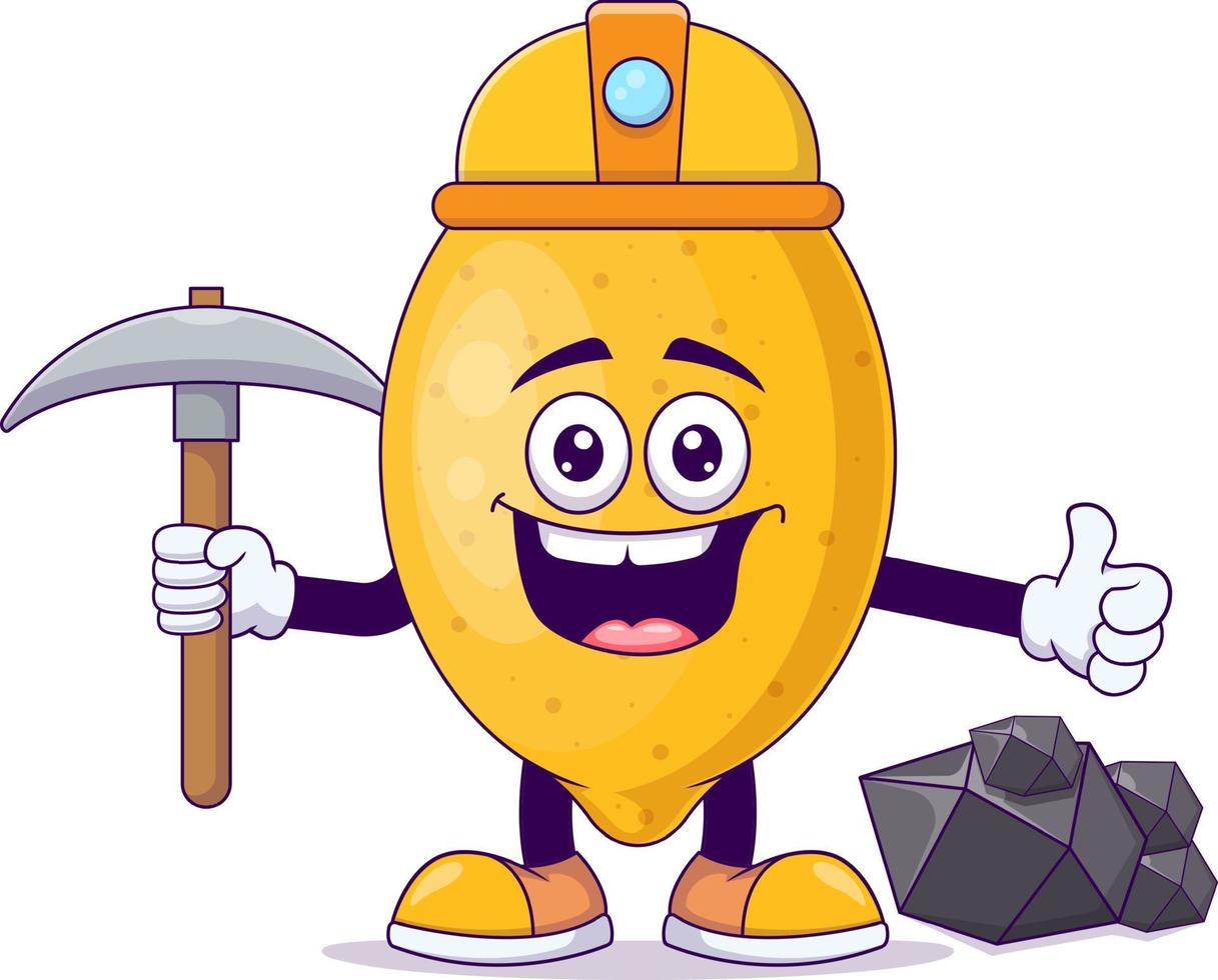 Miner lemon cartoon mascot character vector