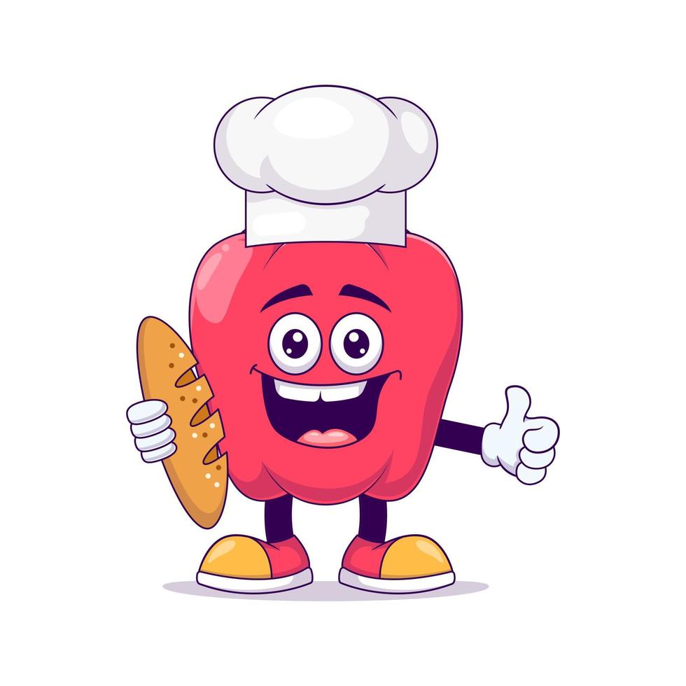 Baker red bell pepper cartoon mascot character vector