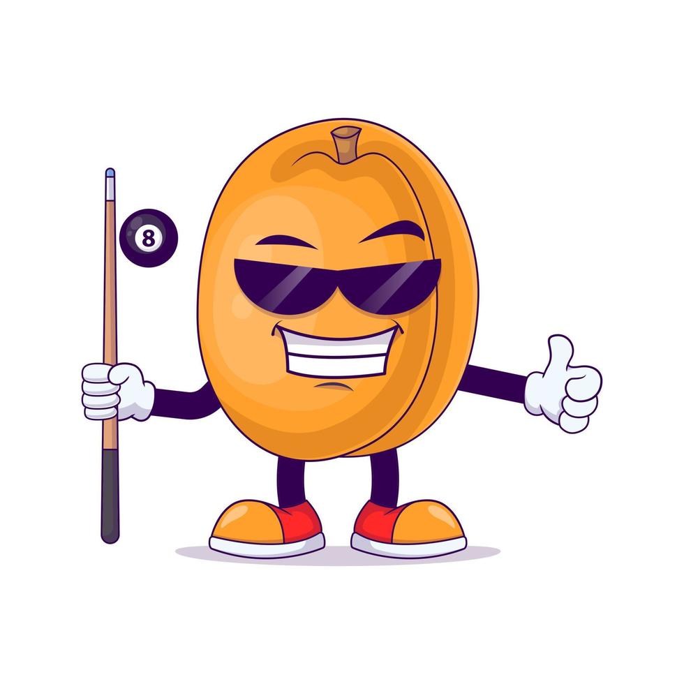 peach playing billiard cartoon mascot character vector