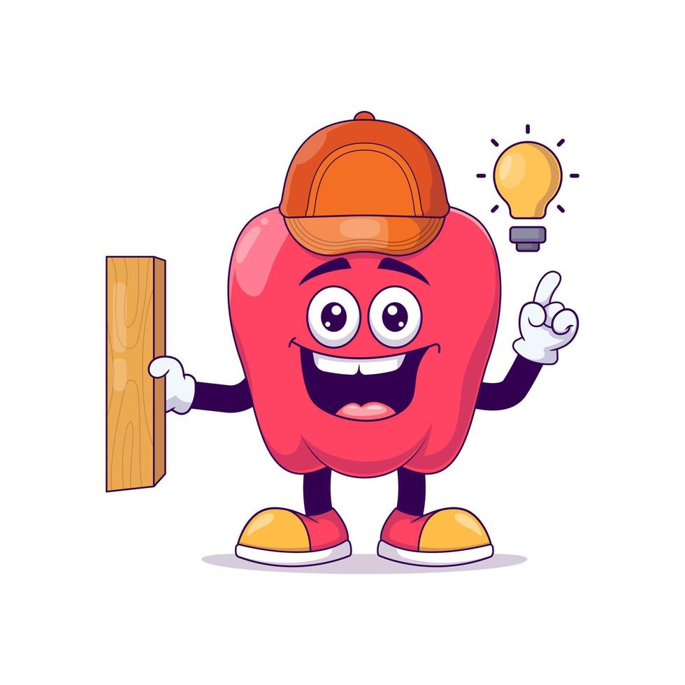 Carpenter red bell pepper cartoon mascot character vector