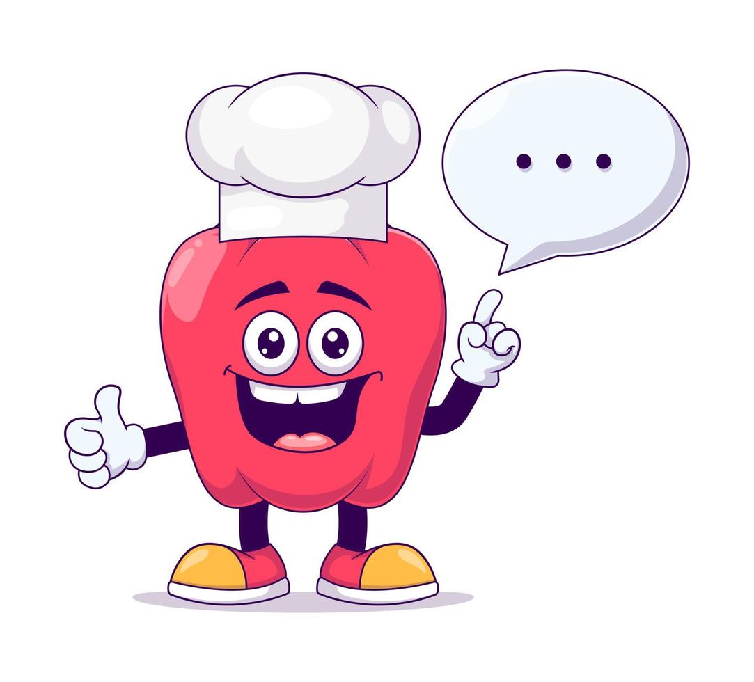 Chef red bell pepper cartoon mascot character vector