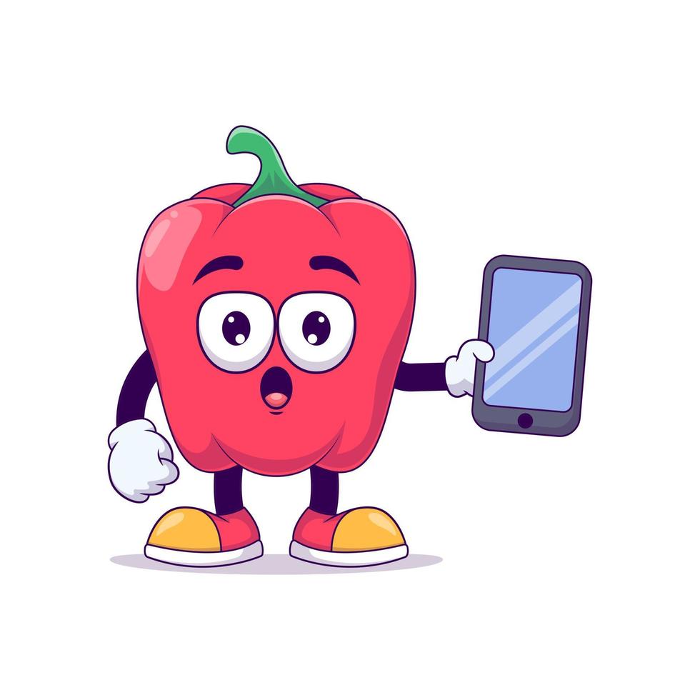 surprised red bell pepper cartoon mascot vector