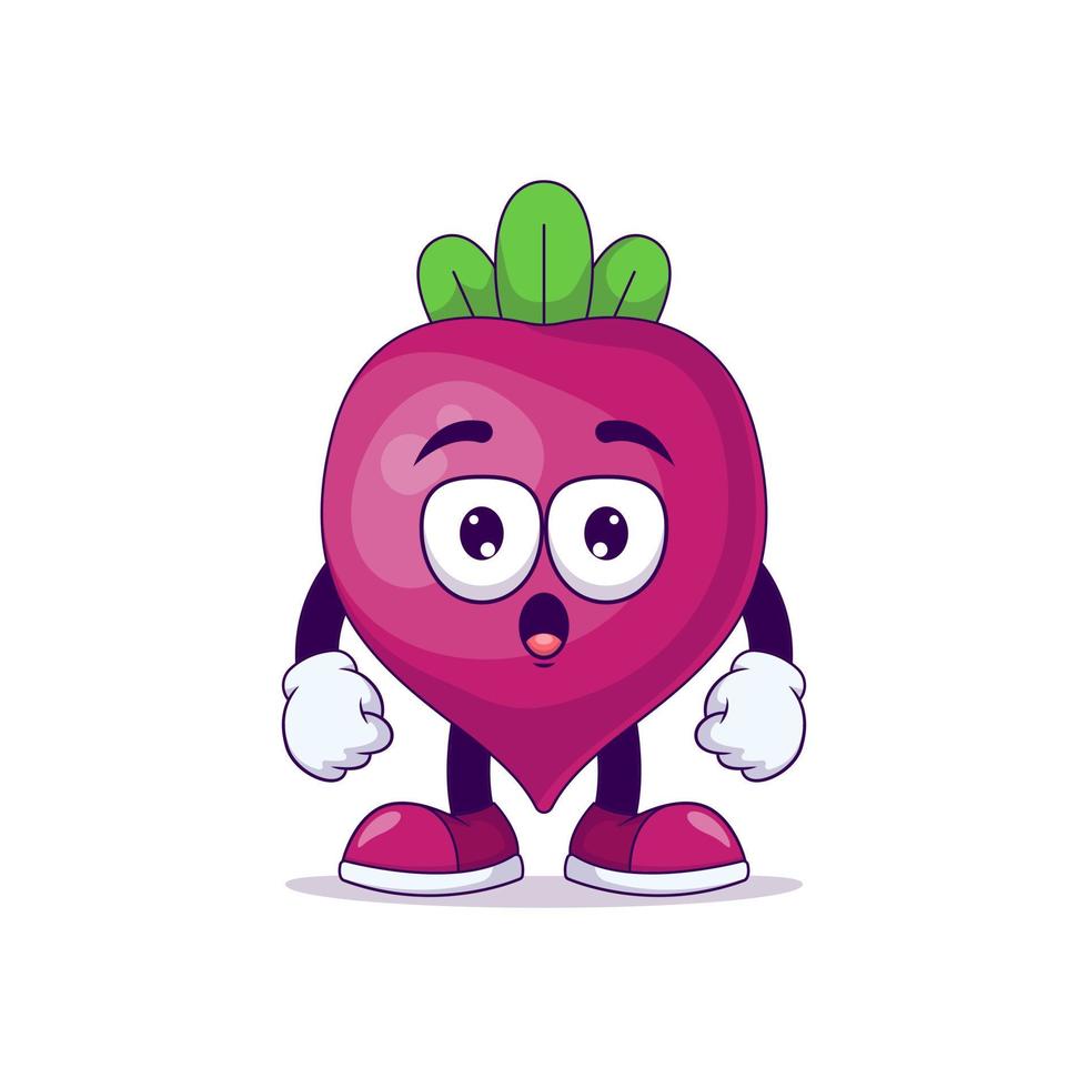 beetroot cartoon mascot showing surprised expression vector