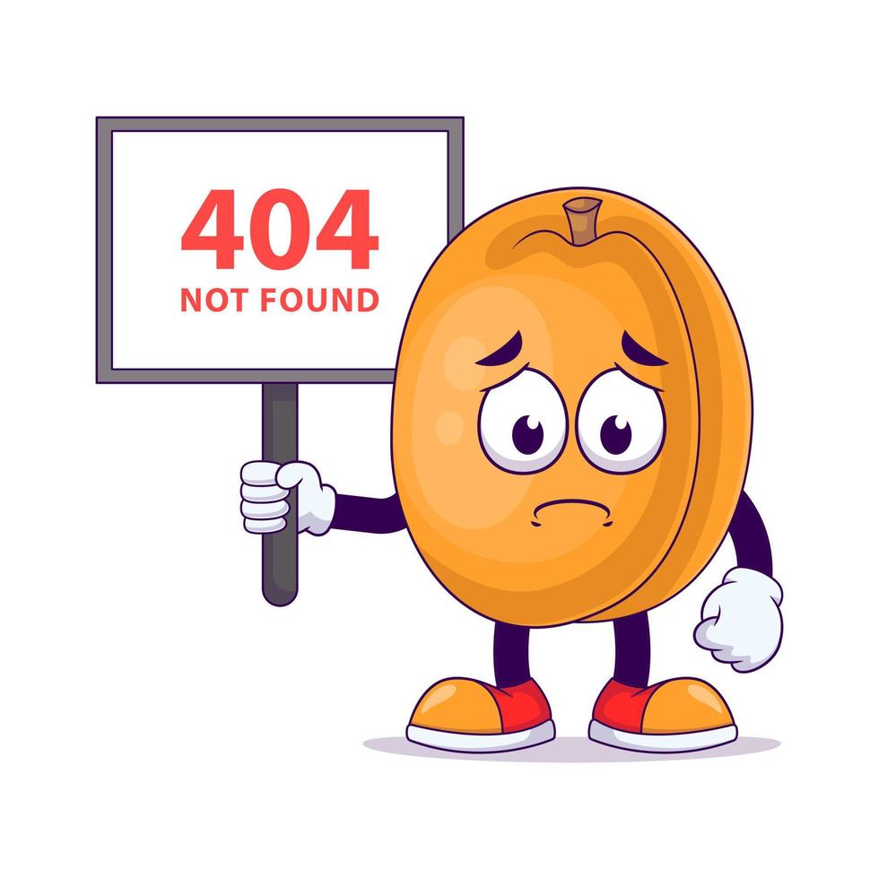 sosteniendo el letrero 404 no encontrado mascota de dibujos animados de melocotón vector