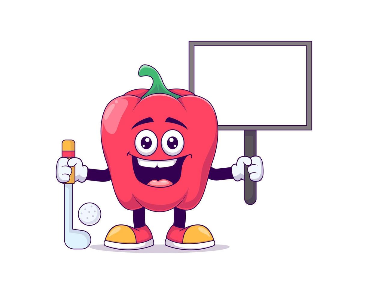 red bell pepper playing golf cartoon mascot vector