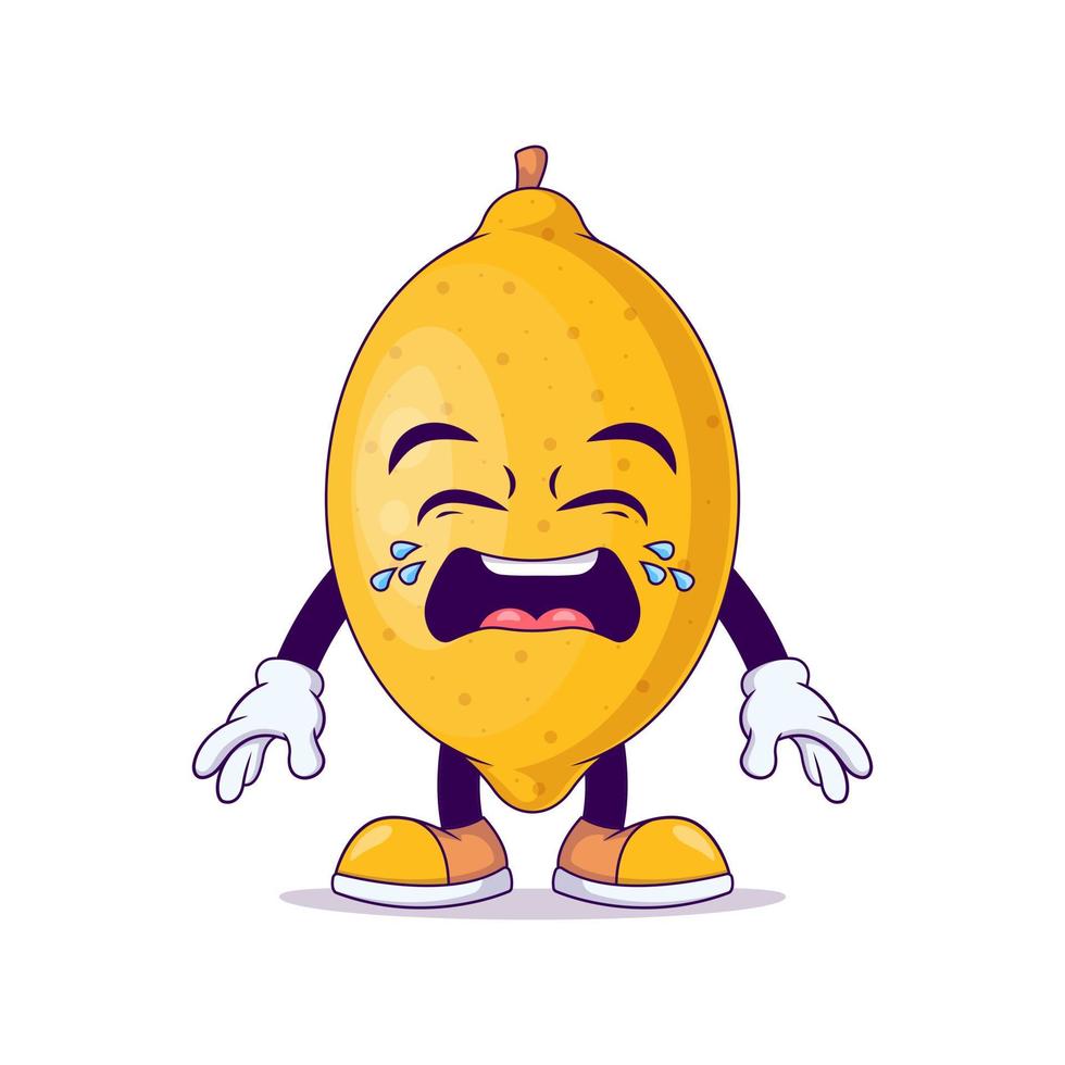 lemon cartoon mascot showing crying expression vector