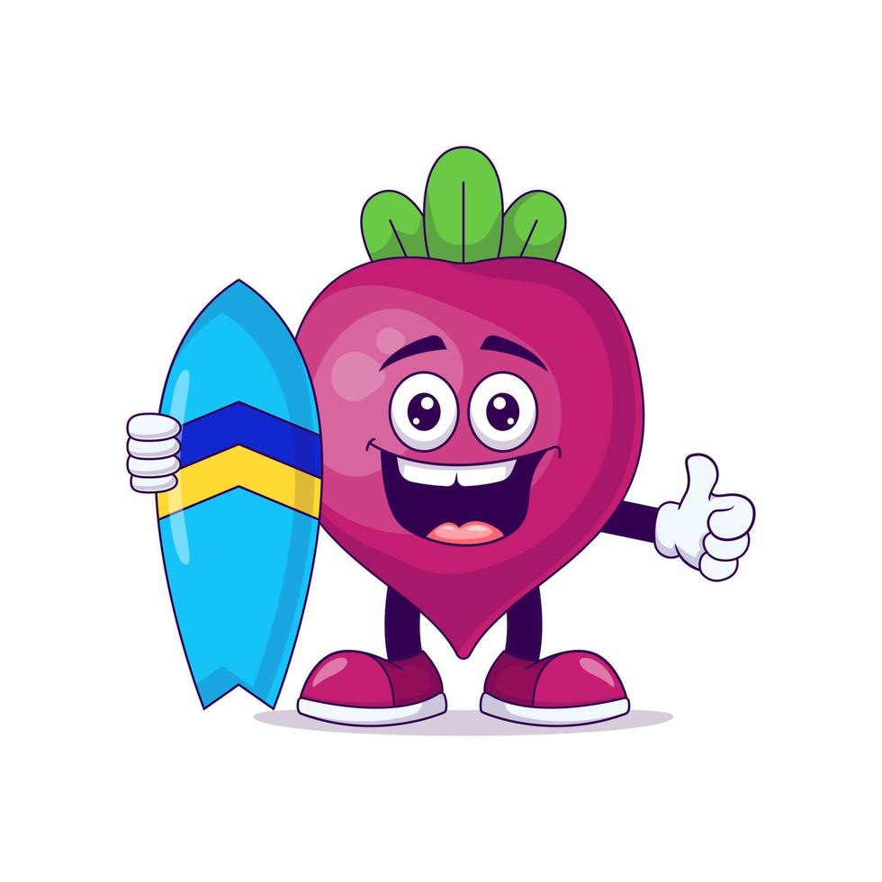 beetroot playing surfing cartoon mascot character vector