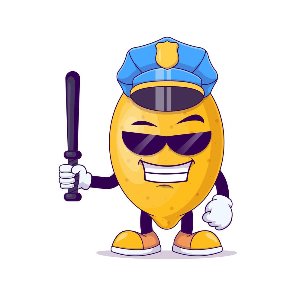 Policeman lemon cartoon mascot character vector