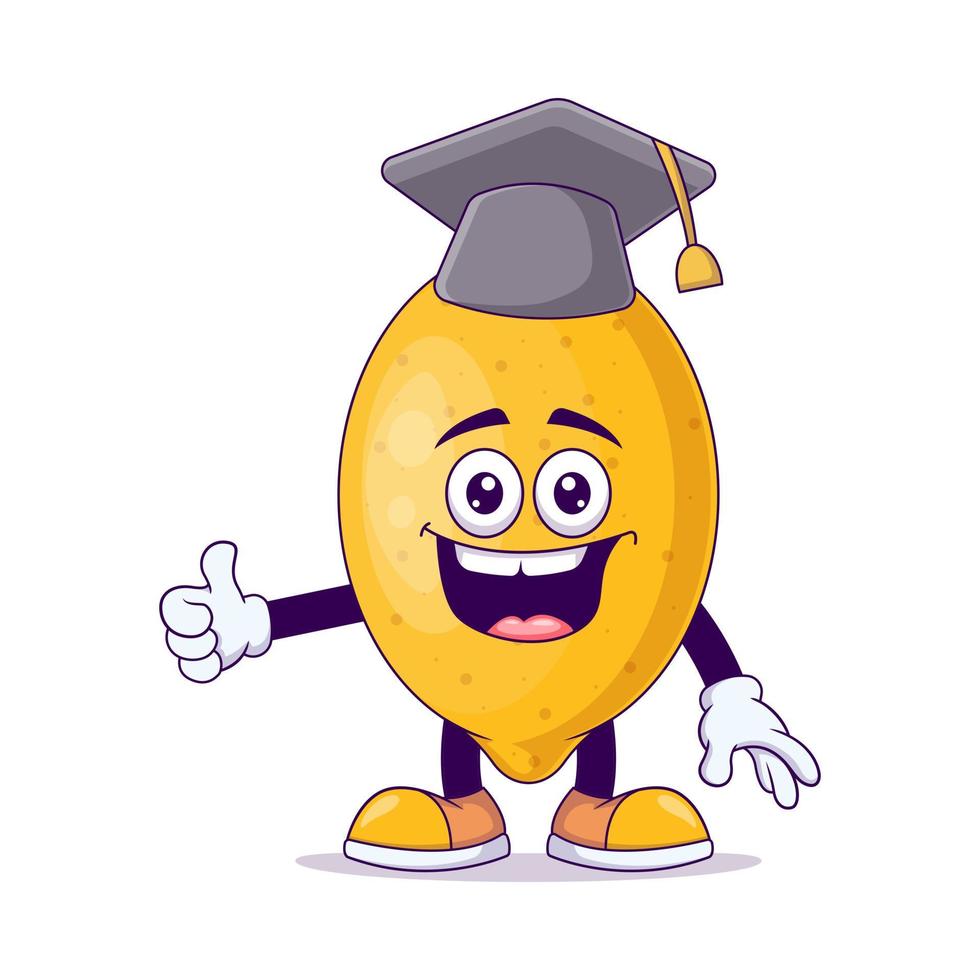 Graduation lemon cartoon mascot character vector