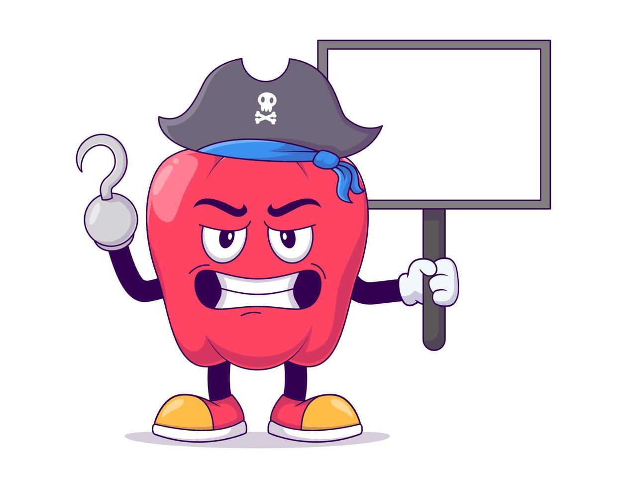 Pirate red bell pepper cartoon mascot character vector