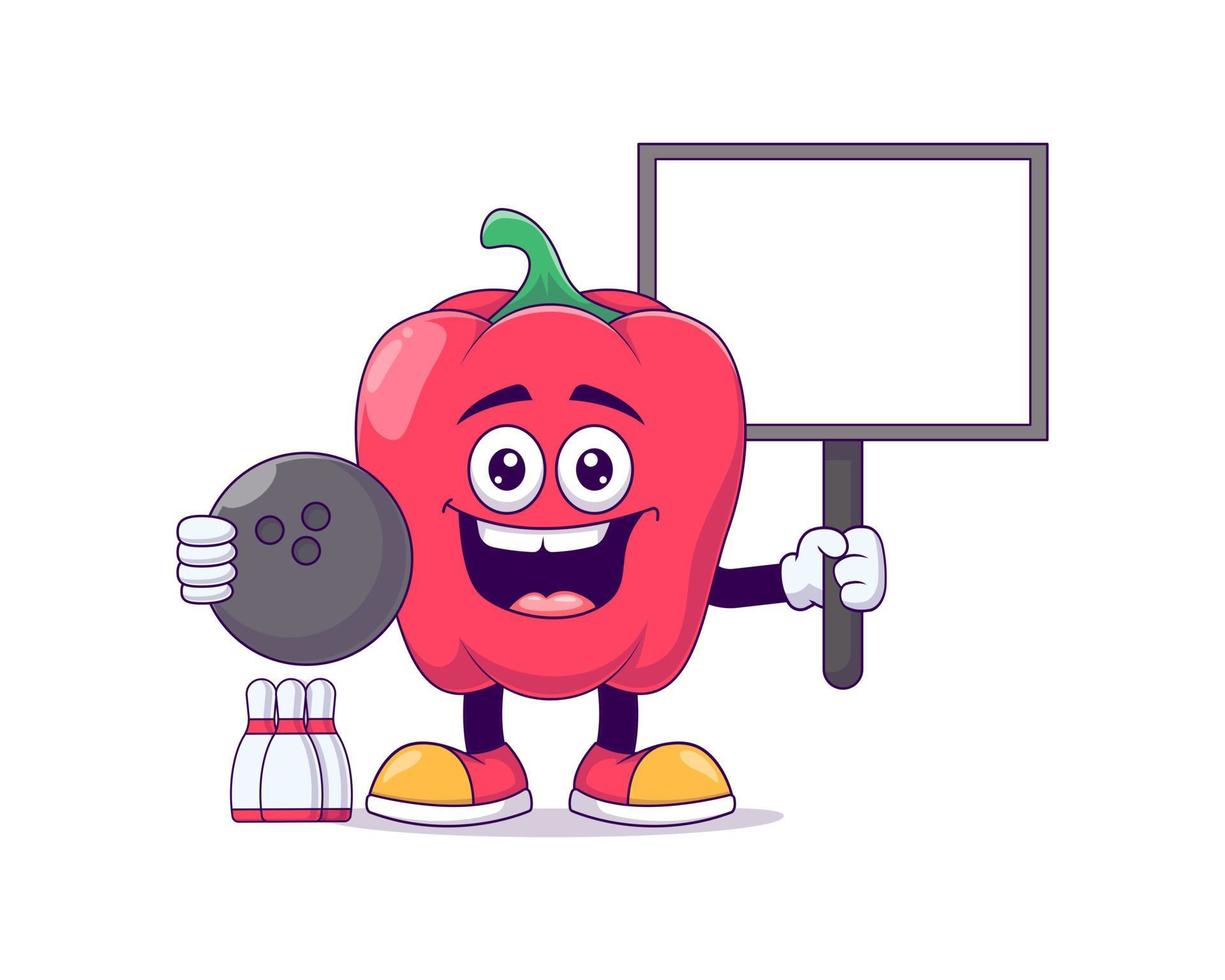 red bell pepper playing bowling cartoon mascot vector