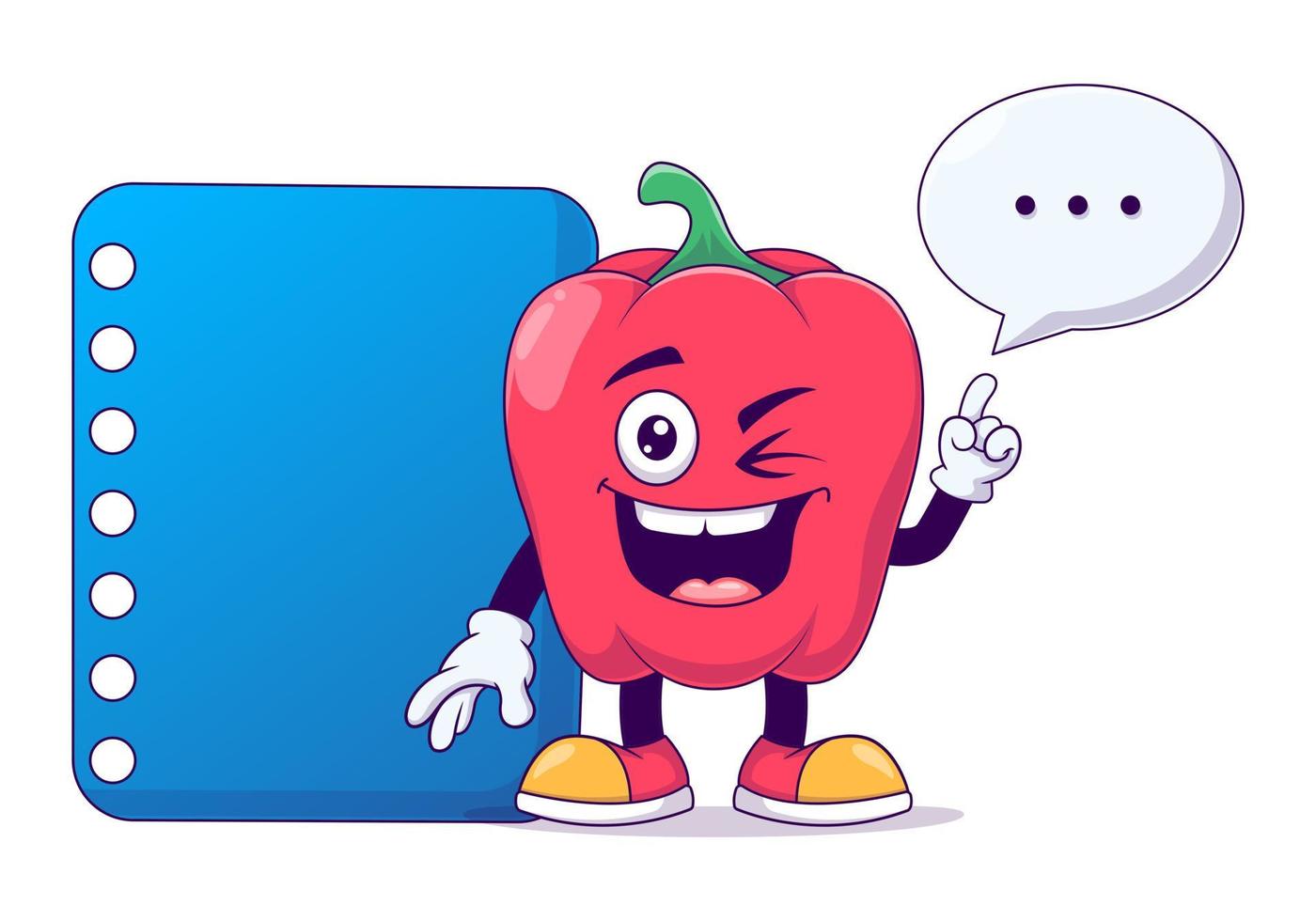 Pointing at a poster red bell pepper cartoon mascot vector