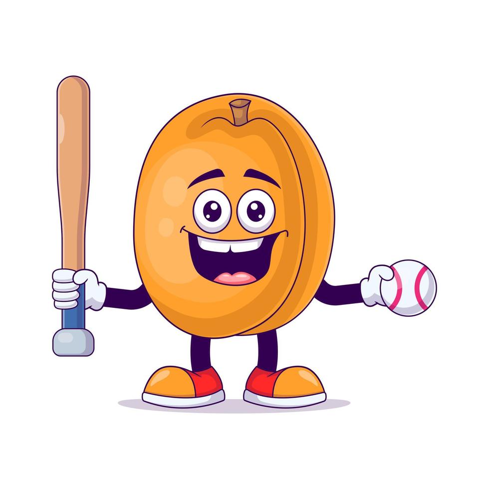 vector de personaje de mascota de dibujos animados de melocotón jugando béisbol