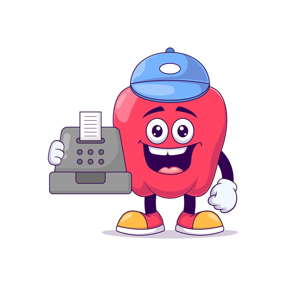 Cashier red bell pepper cartoon mascot character vector