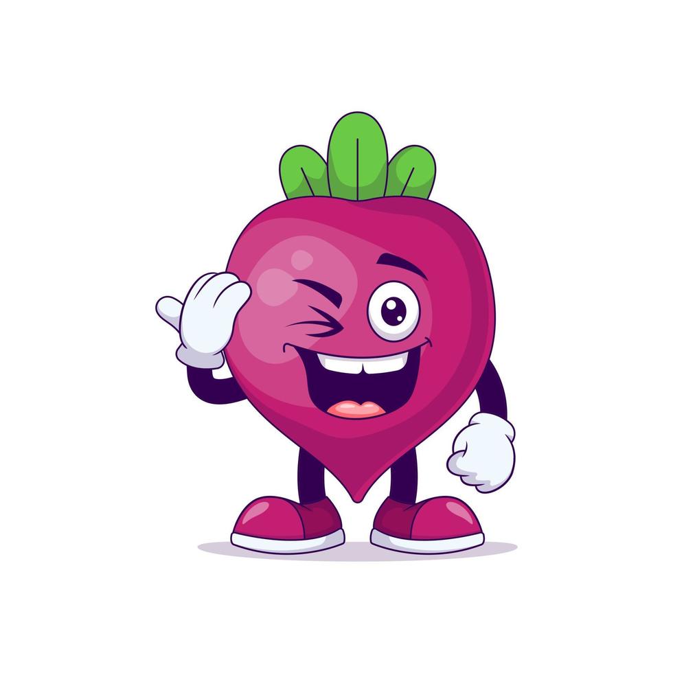 beetroot cartoon mascot showing salute expression vector