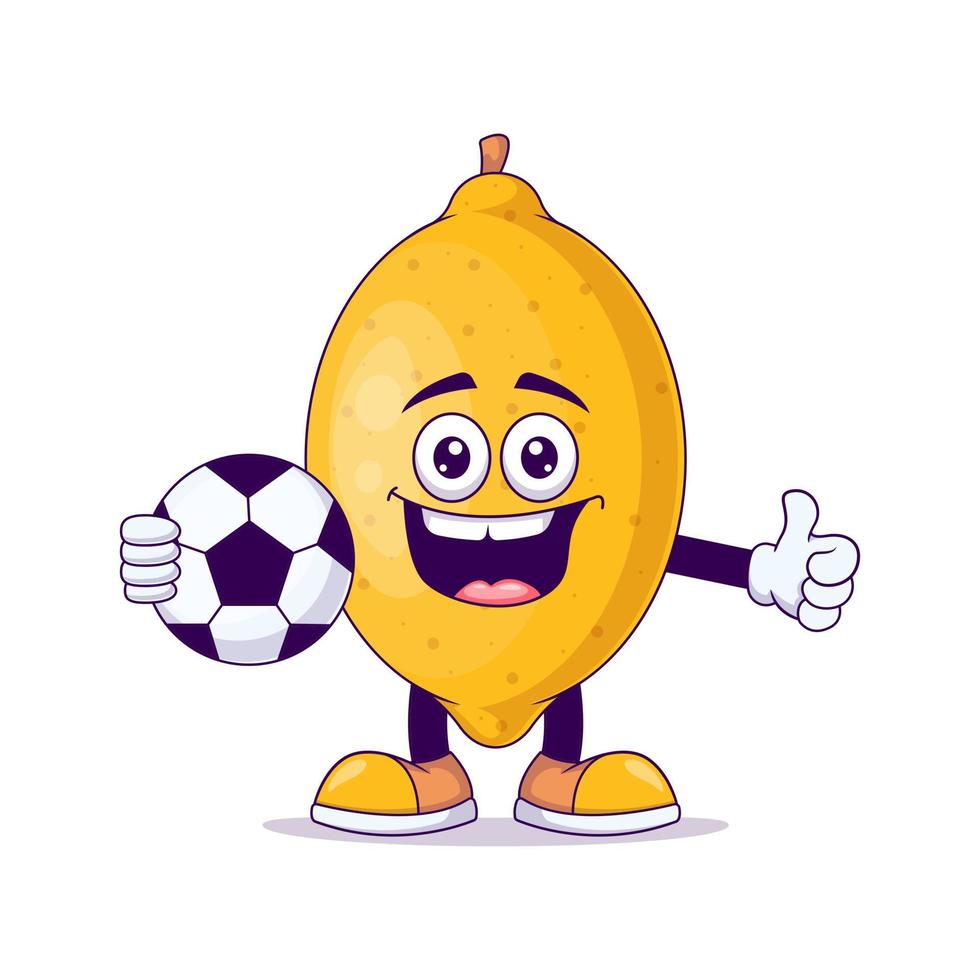 limón jugando fútbol dibujos animados mascota personaje vector