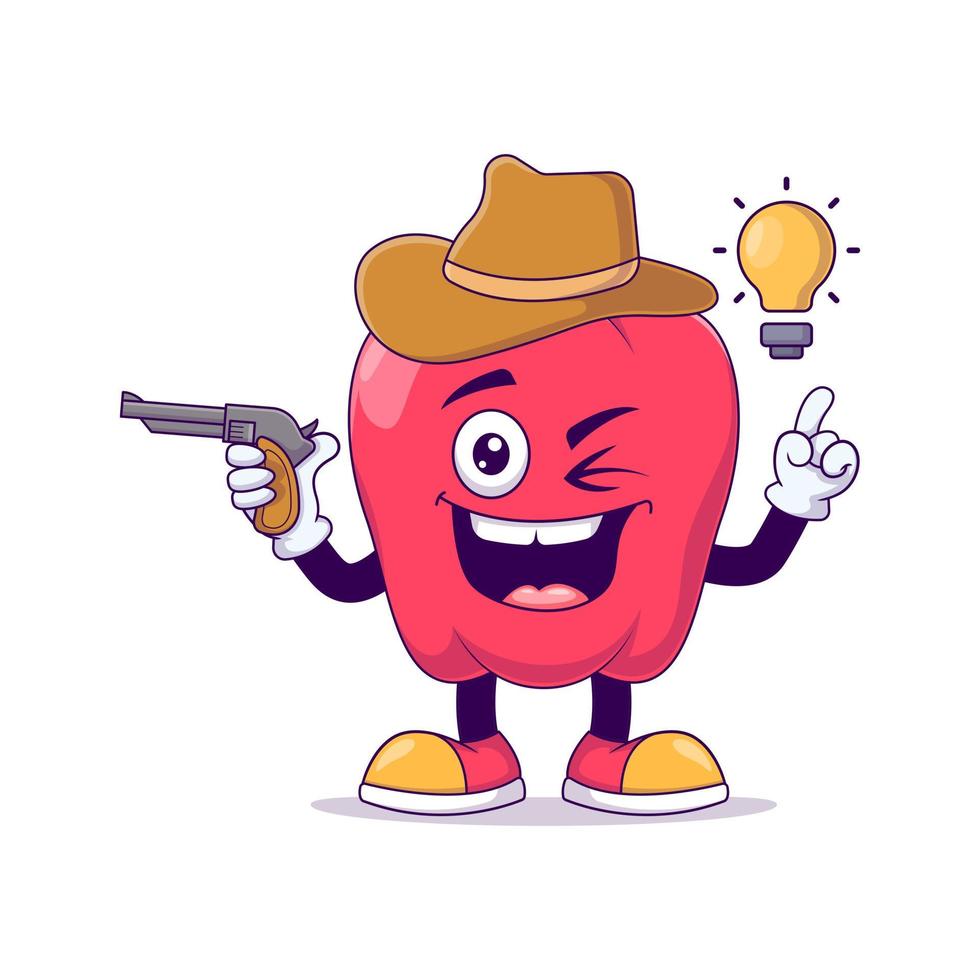 Cowboy red bell pepper cartoon mascot character vector