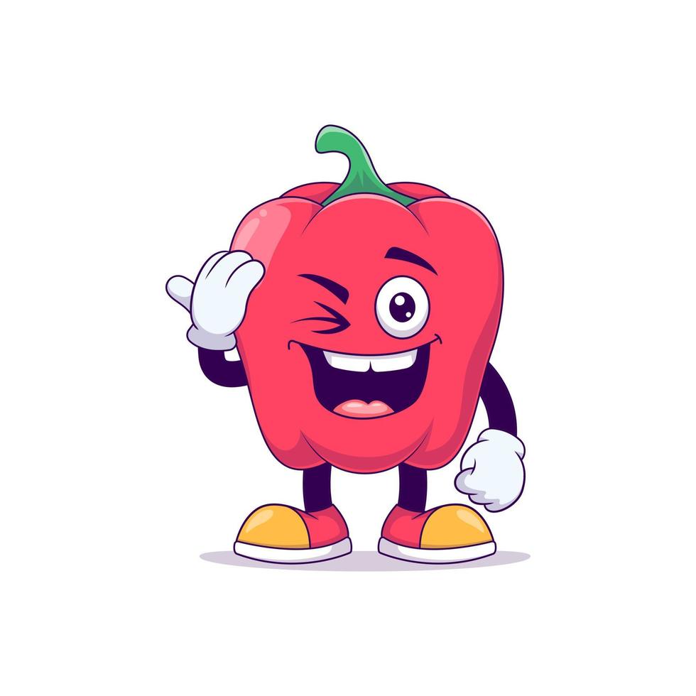 ponerse de pie y dar una pose de saludo dibujos animados de pimiento rojo vector