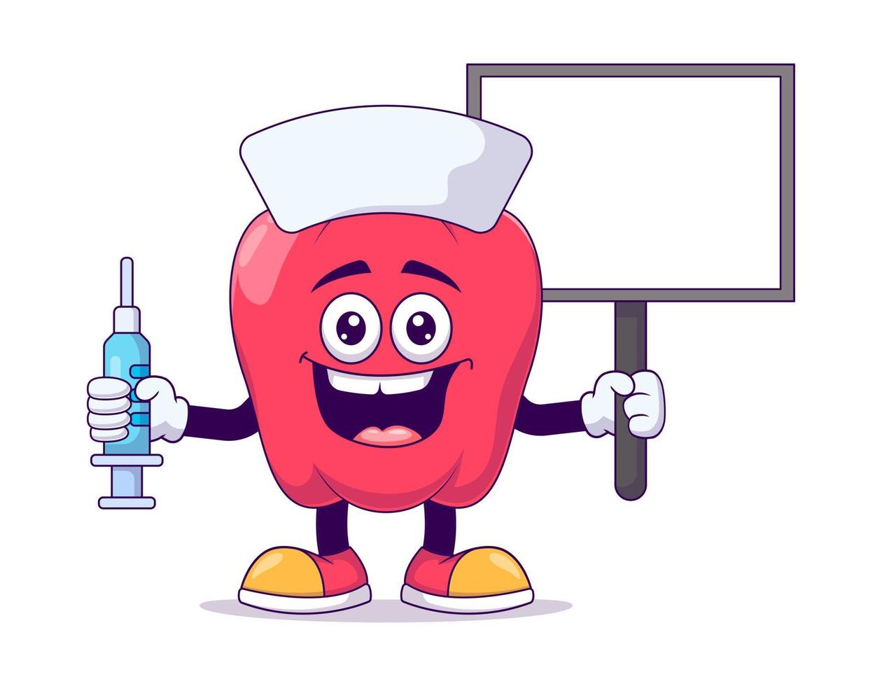 Nurse red bell pepper cartoon mascot character vector